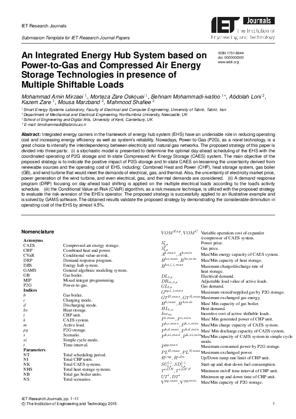 (PDF) Integrated energy hub system based on power‐to‐gas and compressed ...