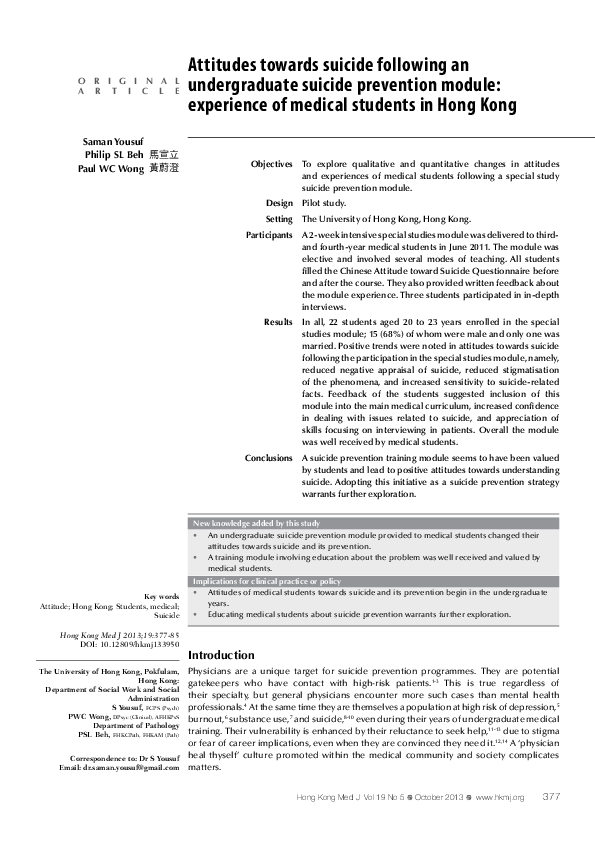 (PDF) Attitudes towards suicide following an undergraduate suicide ...
