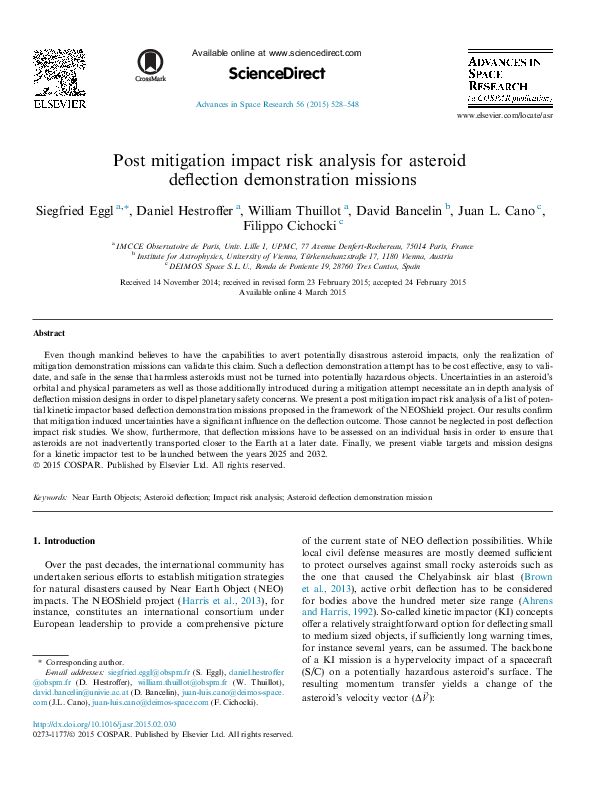 (PDF) Post mitigation impact risk analysis for asteroid deflection ...
