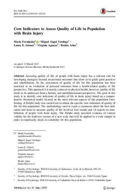 (PDF) Core Indicators to Assess Quality of Life in Population with ...