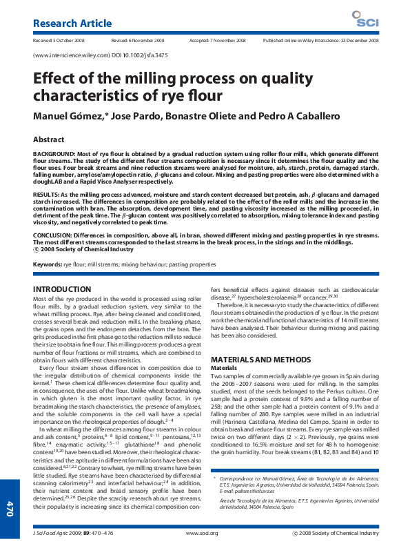 (PDF) Effect of the milling process on quality characteristics of rye flour