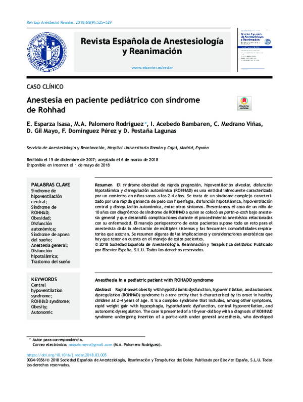 (PDF) Anestesia en paciente pediátrico con síndrome de Rohhad