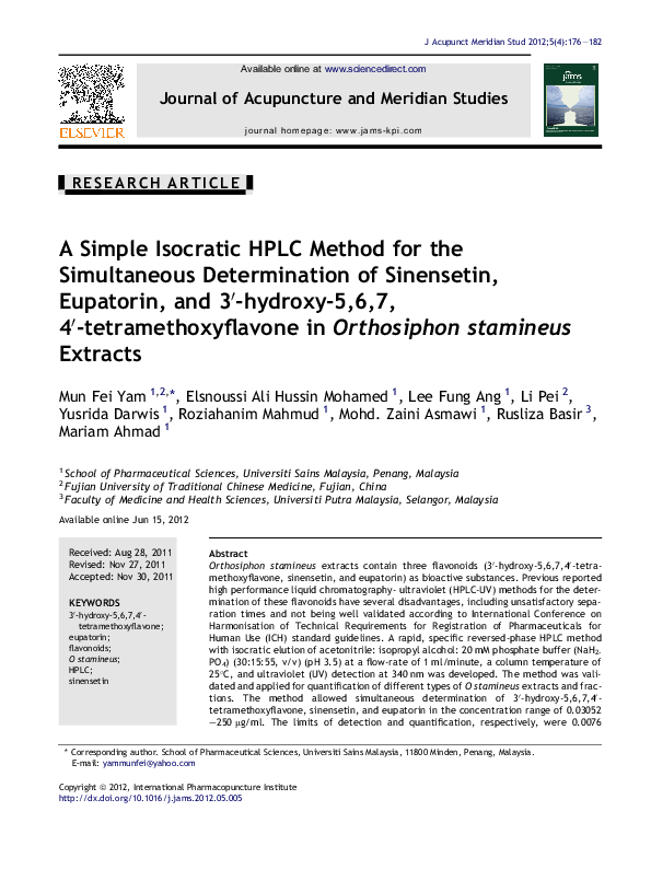 (PDF) A Simple Isocratic HPLC Method for the Simultaneous Determination ...
