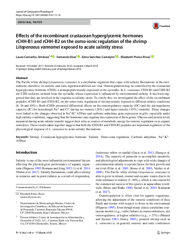 (PDF) Effects of the recombinant crustacean hyperglycemic hormones rCHH ...
