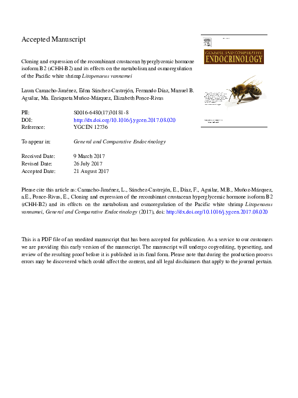 (PDF) Cloning and expression of the recombinant crustacean ...