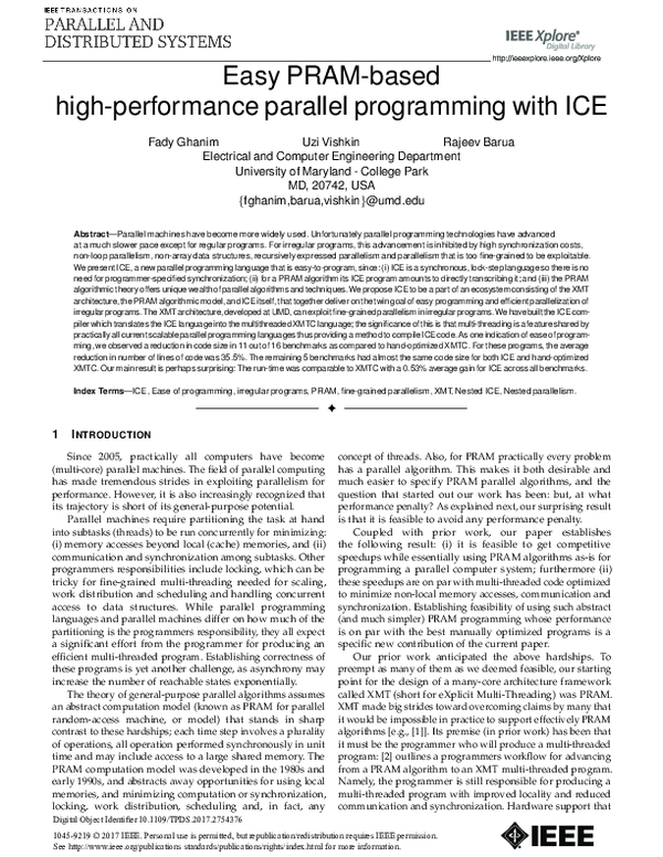 (PDF) Easy PRAM-Based High-Performance Parallel Programming with ICE
