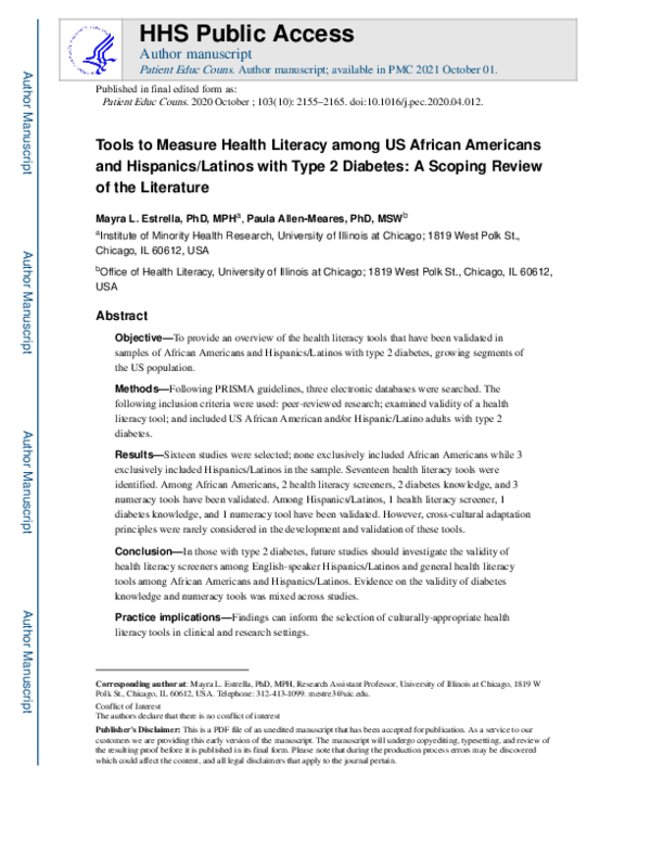 (PDF) Tools to Measure Health Literacy among US African Americans and ...