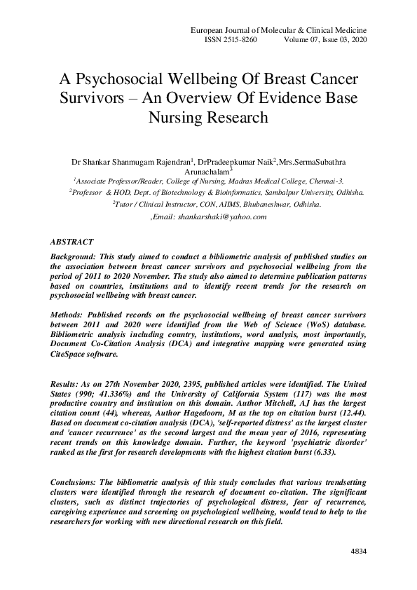 (PDF) A Psychosocial Wellbeing Of Breast Cancer Survivors – An Overview ...