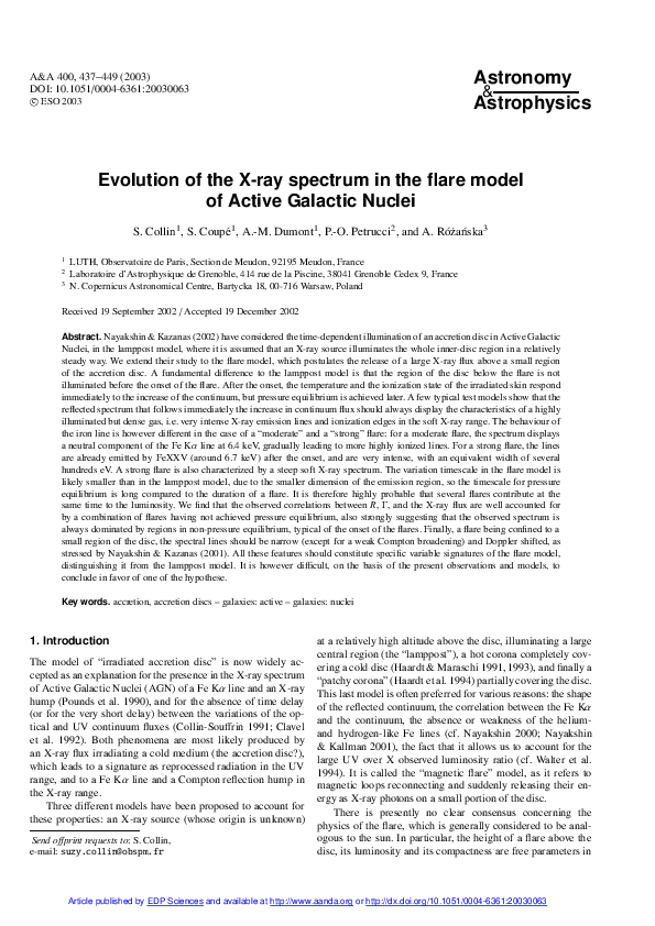 (PDF) Evolution of the X-ray spectrum in the flare model of Active ...