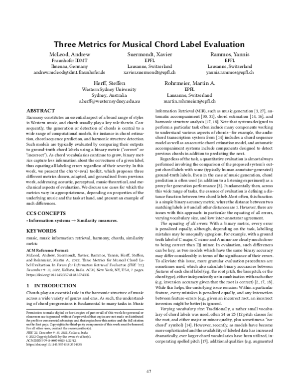 (PDF) Three Metrics for Musical Chord Label Evaluation Steffen A