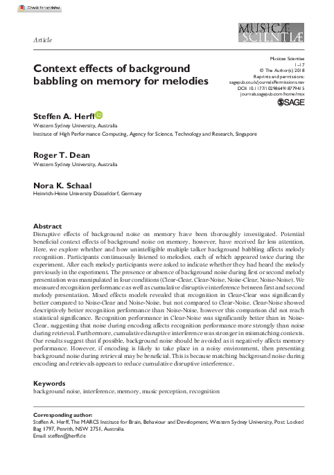 (PDF) Context effects of background babbling on memory for melodies