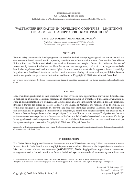 (PDF) Wastewater irrigation in developing countries—limitations for ...