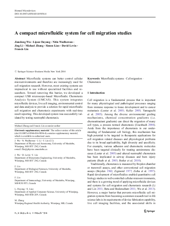 (PDF) A compact microfluidic system for cell migration studies