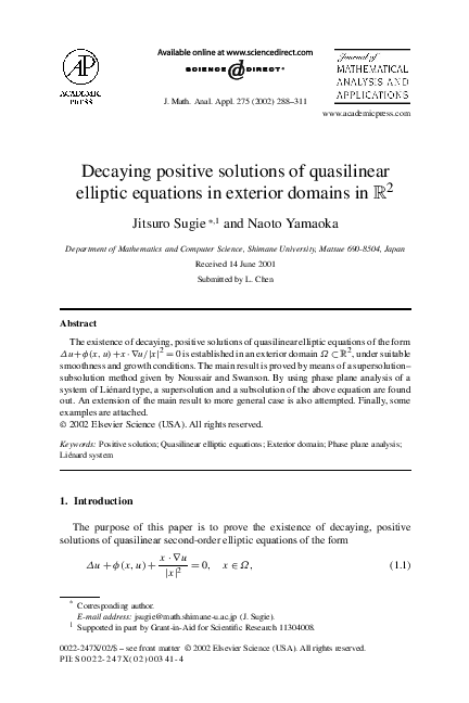(PDF) Decaying positive solutions of quasilinear elliptic equations in ...