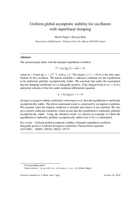 (PDF) Uniform global asymptotic stability for oscillators with ...