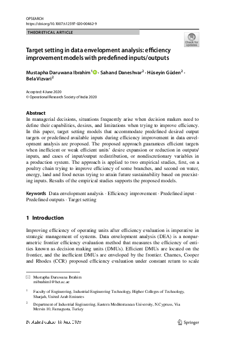 (PDF) Target setting in data envelopment analysis: efficiency ...