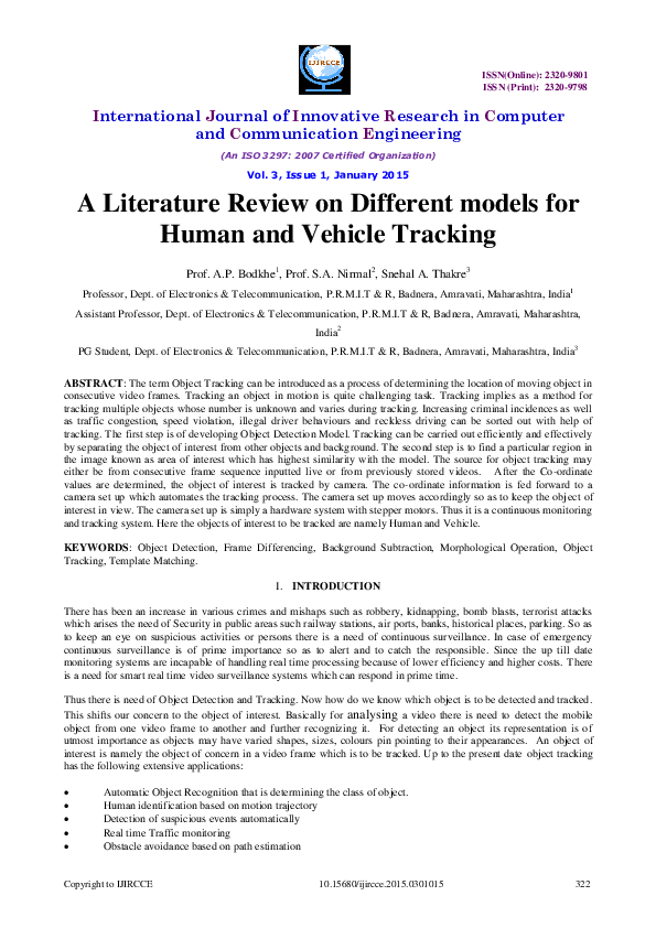 (PDF) A Literature Review on Different models forHuman and Vehicle Tracking