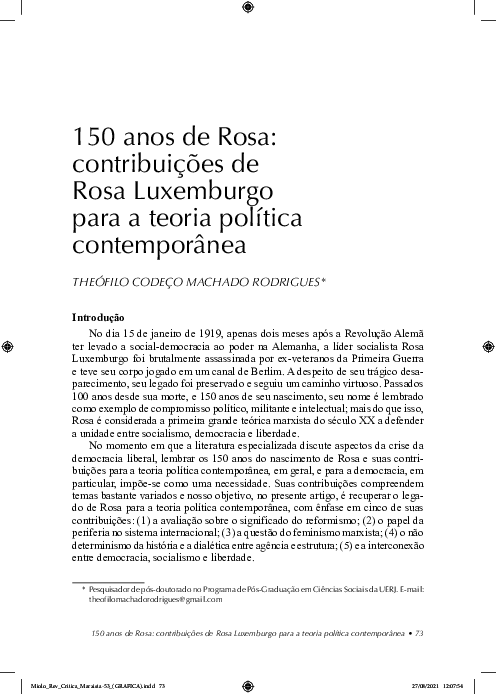 (PDF) 150 anos de Rosa: contribuições de Rosa Luxemburgo para a teoria ...