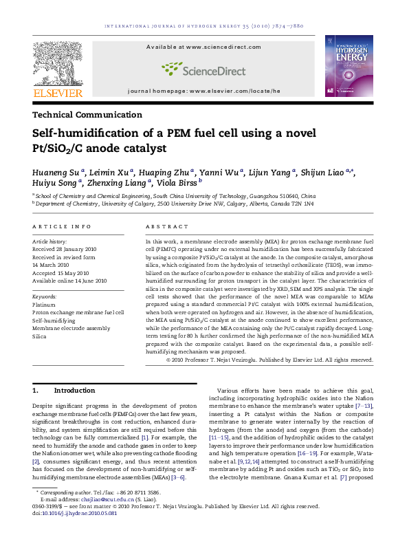 (PDF) Self-humidification of a PEM fuel cell using a novel Pt/SiO2/C ...