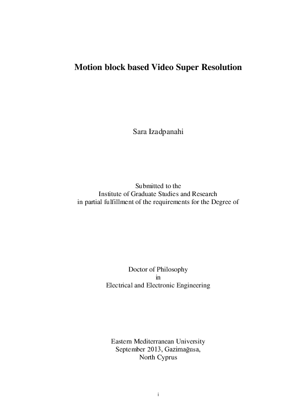 (PDF) Motion block based video super resolution