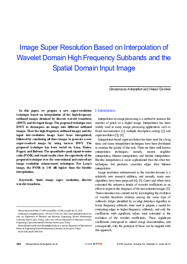(PDF) Image Super Resolution Based on Interpolation of Wavelet Domain ...
