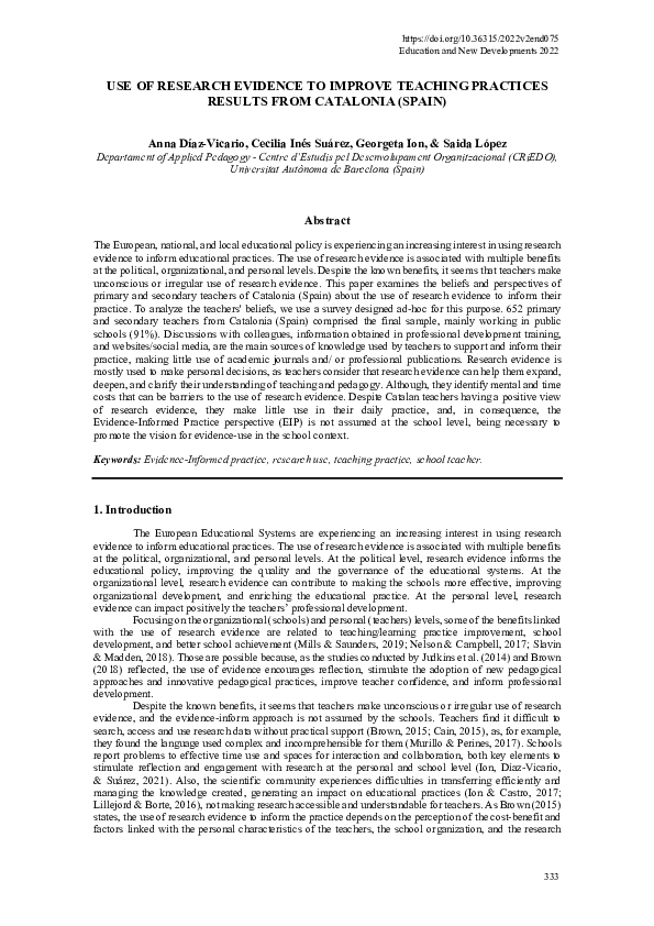 (PDF) Use of Research Evidence to Improve Teaching Practices. Results ...