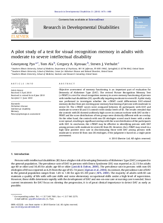 (PDF) A pilot study of a test for visual recognition memory in adults ...