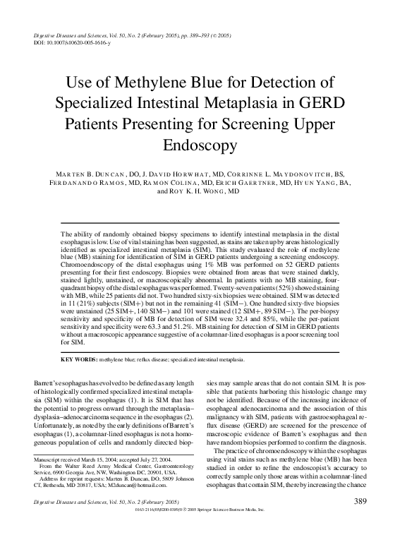 (PDF) Use of Methylene Blue for Detection of Specialized Intestinal ...
