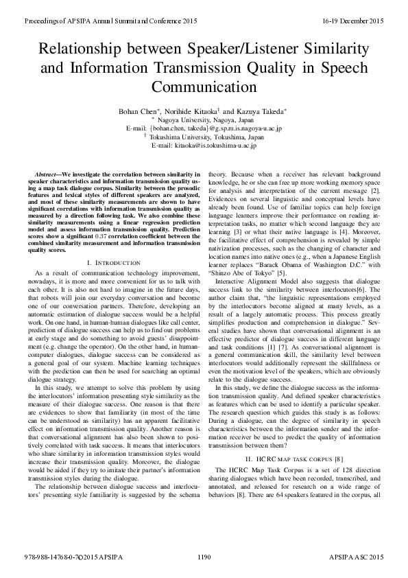 Pdf Relationship Between Speaker Listener Similarity And Information Pdf Relationship Between Speaker Listener Similarity And Information