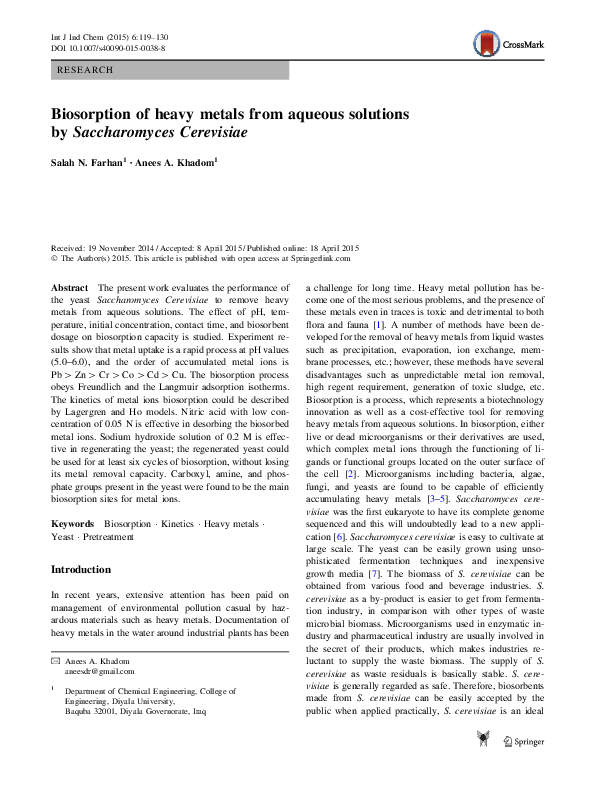 (PDF) Biosorption of heavy metals from aqueous solutions with tobacco dust