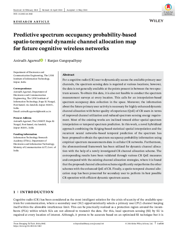 (PDF) Predictive spectrum occupancy probability-based spatio-temporal ...