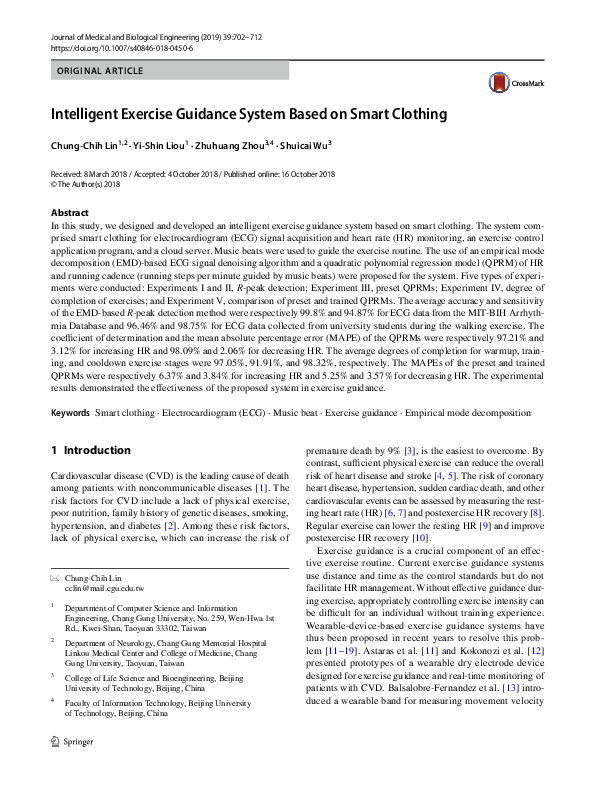 (PDF) Intelligent Exercise Guidance System Based on Smart Clothing