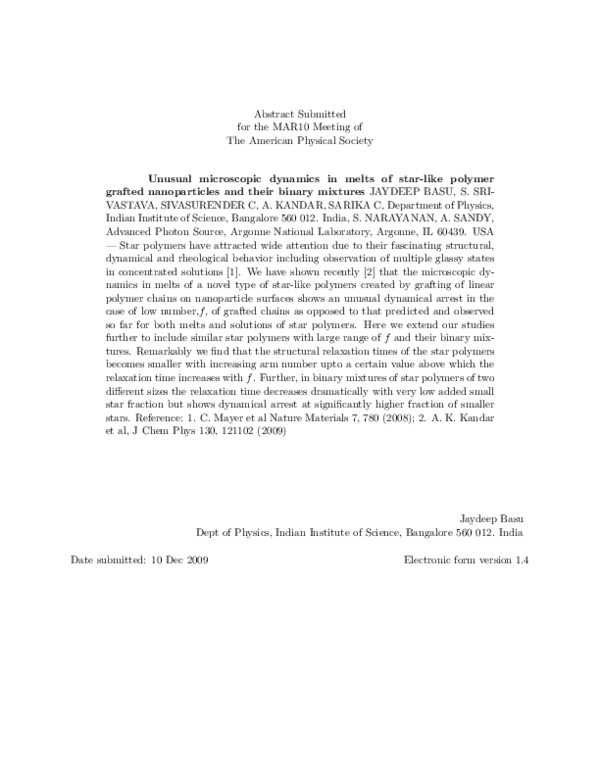 (PDF) Unusual microscopic dynamics in melts of star-like polymer ...