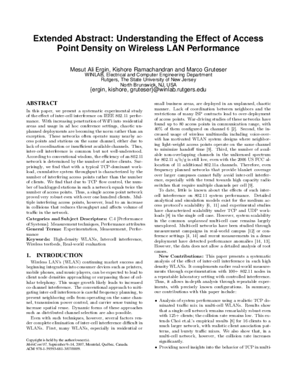(PDF) Understanding the effect of access point density on wireless LAN ...
