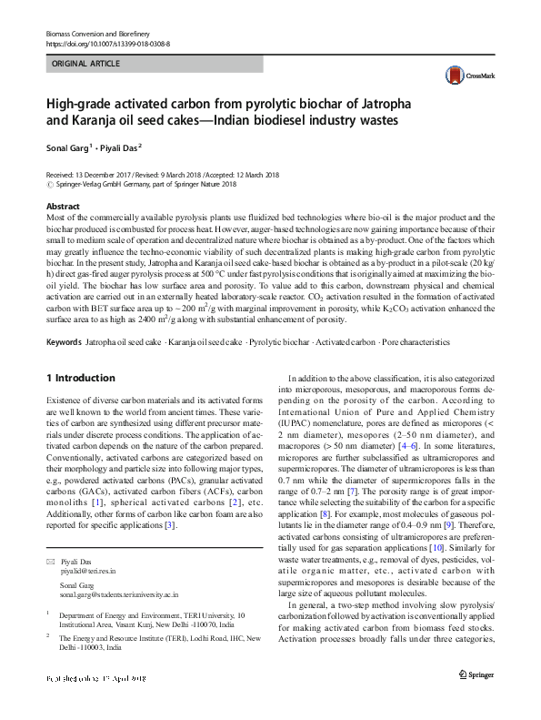 (PDF) High-grade activated carbon from pyrolytic biochar of Jatropha ...