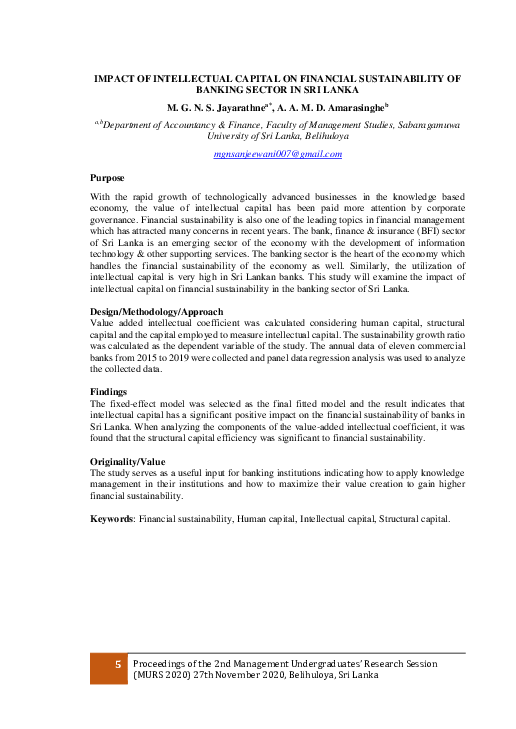 (PDF) IMPACT OF INTELLECTUAL CAPITAL ON FINANCIAL SUSTAINABILITY OF ...
