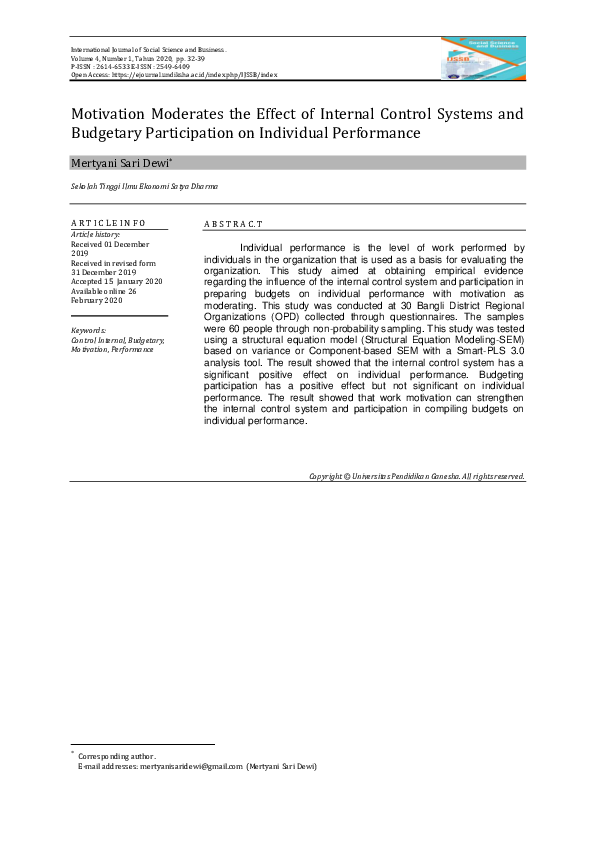 (PDF) Motivation Moderates The Effect Of Internal Control Systems And ...
