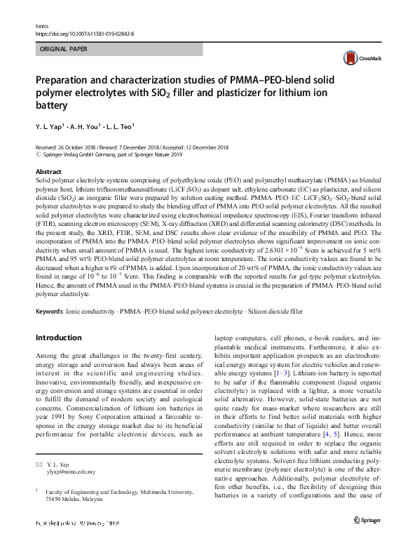 (PDF) Preparation and characterization studies of PMMA–PEO-blend solid ...