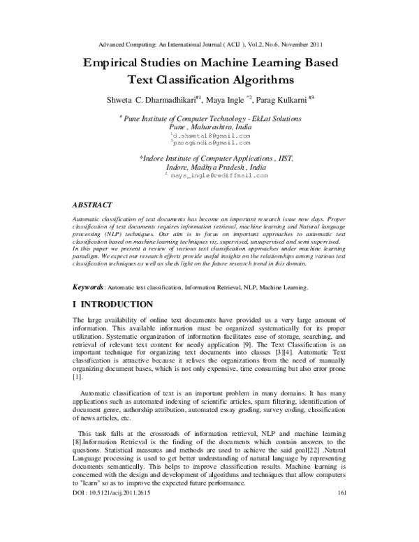 (PDF) Empirical Studies On Machine Learning Based Text Classification ...