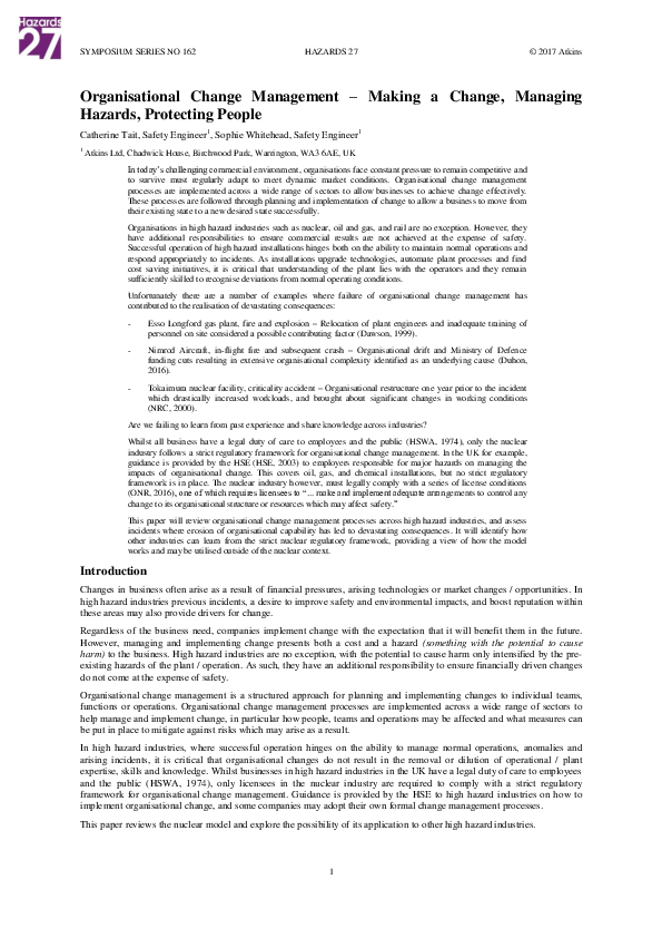 (PDF) Organisational Change Management – Making a Change, Managing ...
