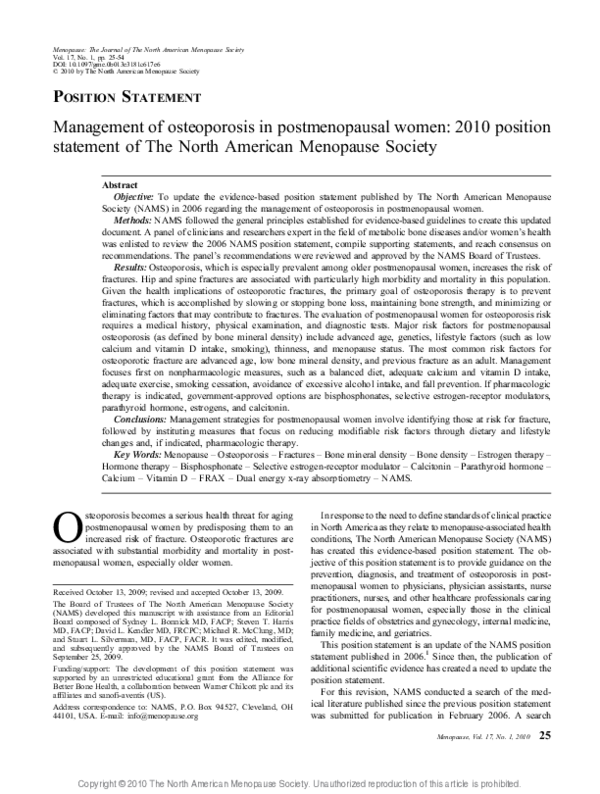 (PDF) Management of osteoporosis in postmenopausal women
