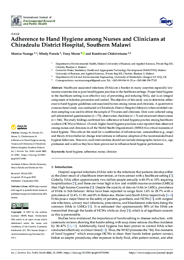 (PDF) Adherence to Hand Hygiene among Nurses and Clinicians at ...