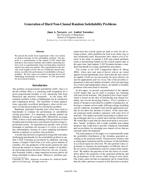 (PDF) Generation of hard non-clausal random satisfiability problems