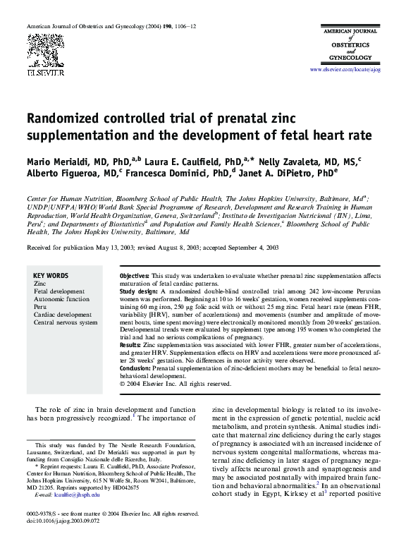(PDF) Randomized controlled trial of prenatal zinc supplementation and ...