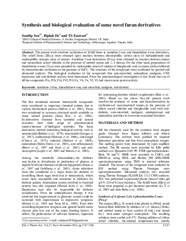 (PDF) Synthesis and biological evaluation of some novel furan derivatives
