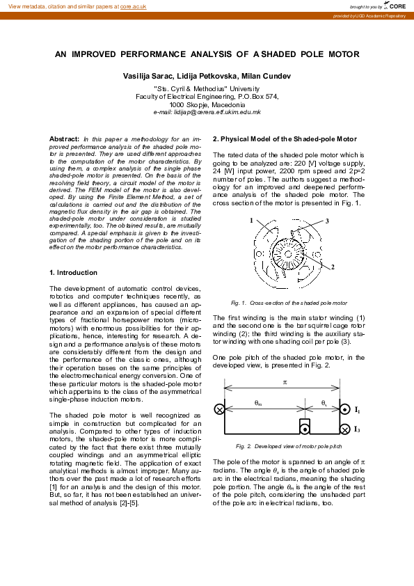 (PDF) An improved performance analysis of a shaded pole motor