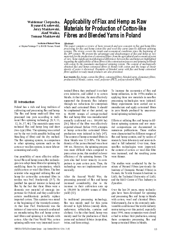 (PDF) Applicability of Flax and Hemp as Raw Materials for Production of ...