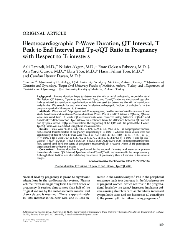 (PDF) Electrocardiographic P-Wave Duration, QT Interval, T Peak to End ...
