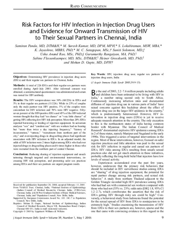 (PDF) Risk Factors for HIV Infection in Injection Drug Users and ...