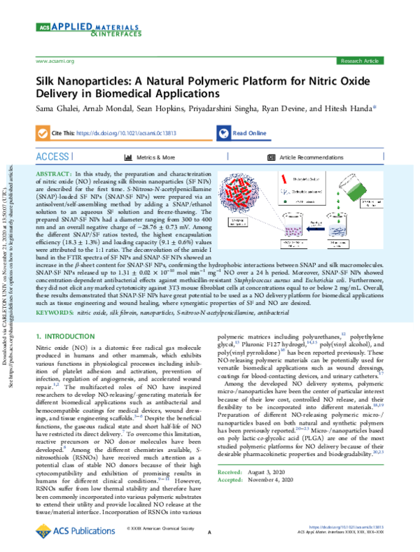 (PDF) Silk Nanoparticles: A Natural Polymeric Platform for Nitric Oxide ...